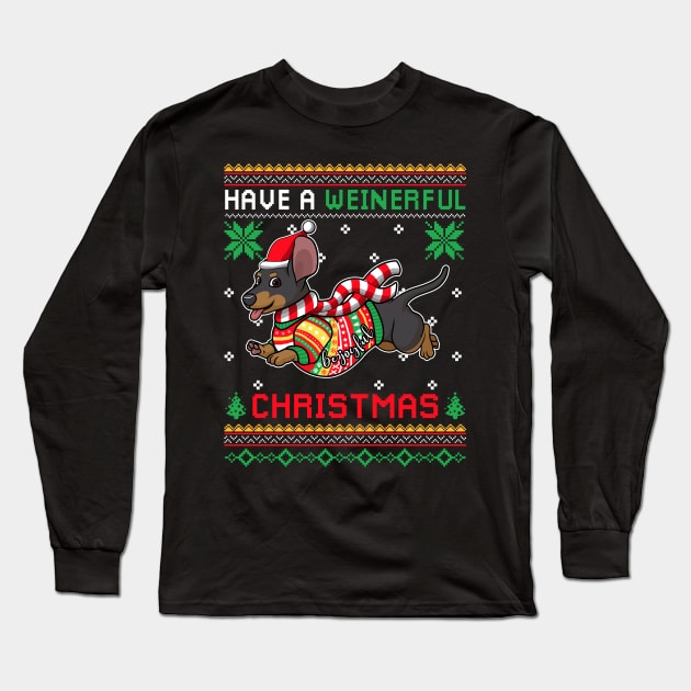 Have A Weinerful Christmas Funny Dachshund Ugly Sweater Long Sleeve T-Shirt by Dunnhlpp